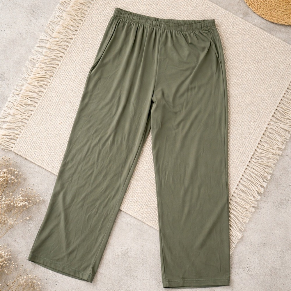 Slinky Brand XL Olive Green Wide Leg Lounge Pants Elastic Waist Casual Travel - Picture 2 of 10